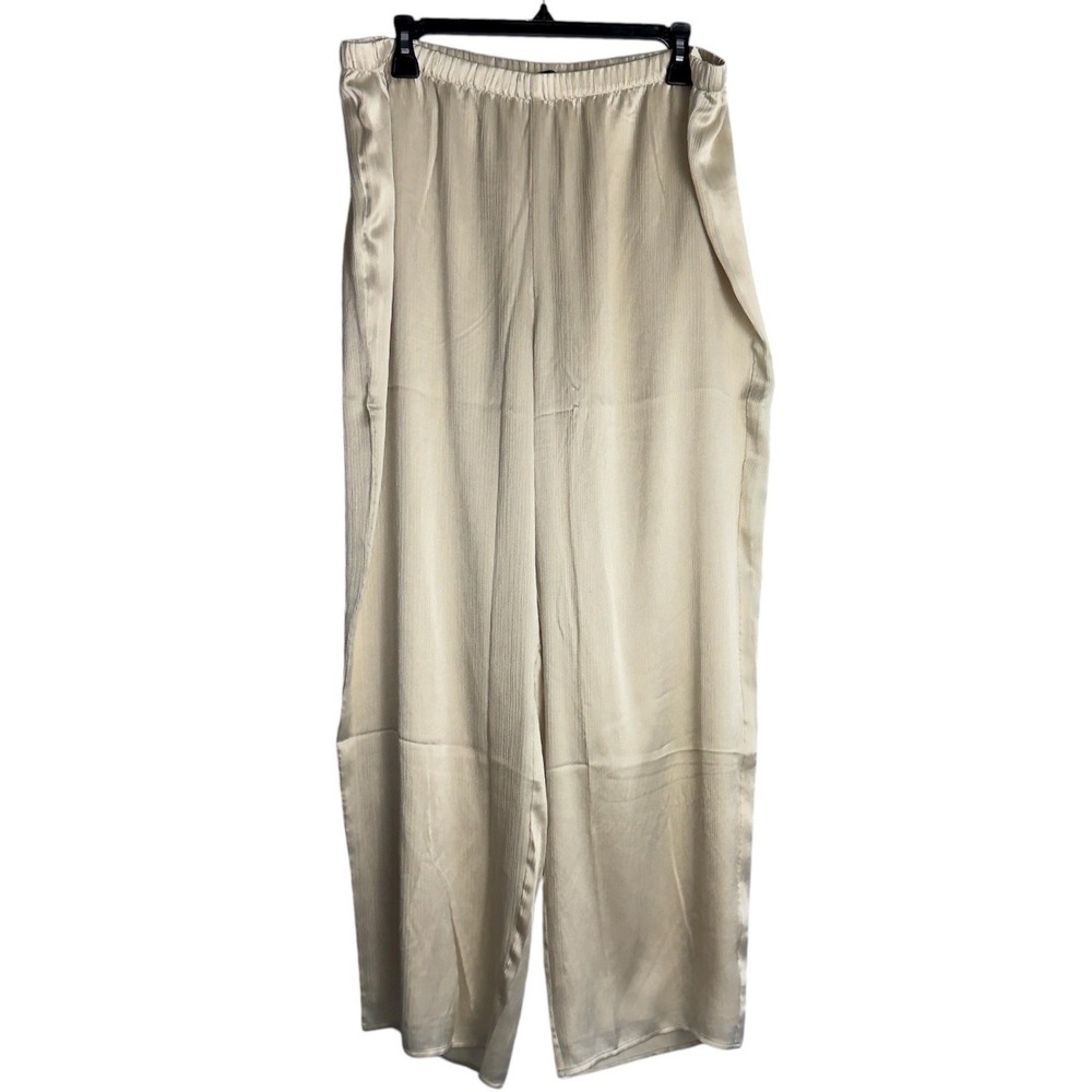Eileen Fisher Large Almond Silk Satin Straight Ankle Pants NWT